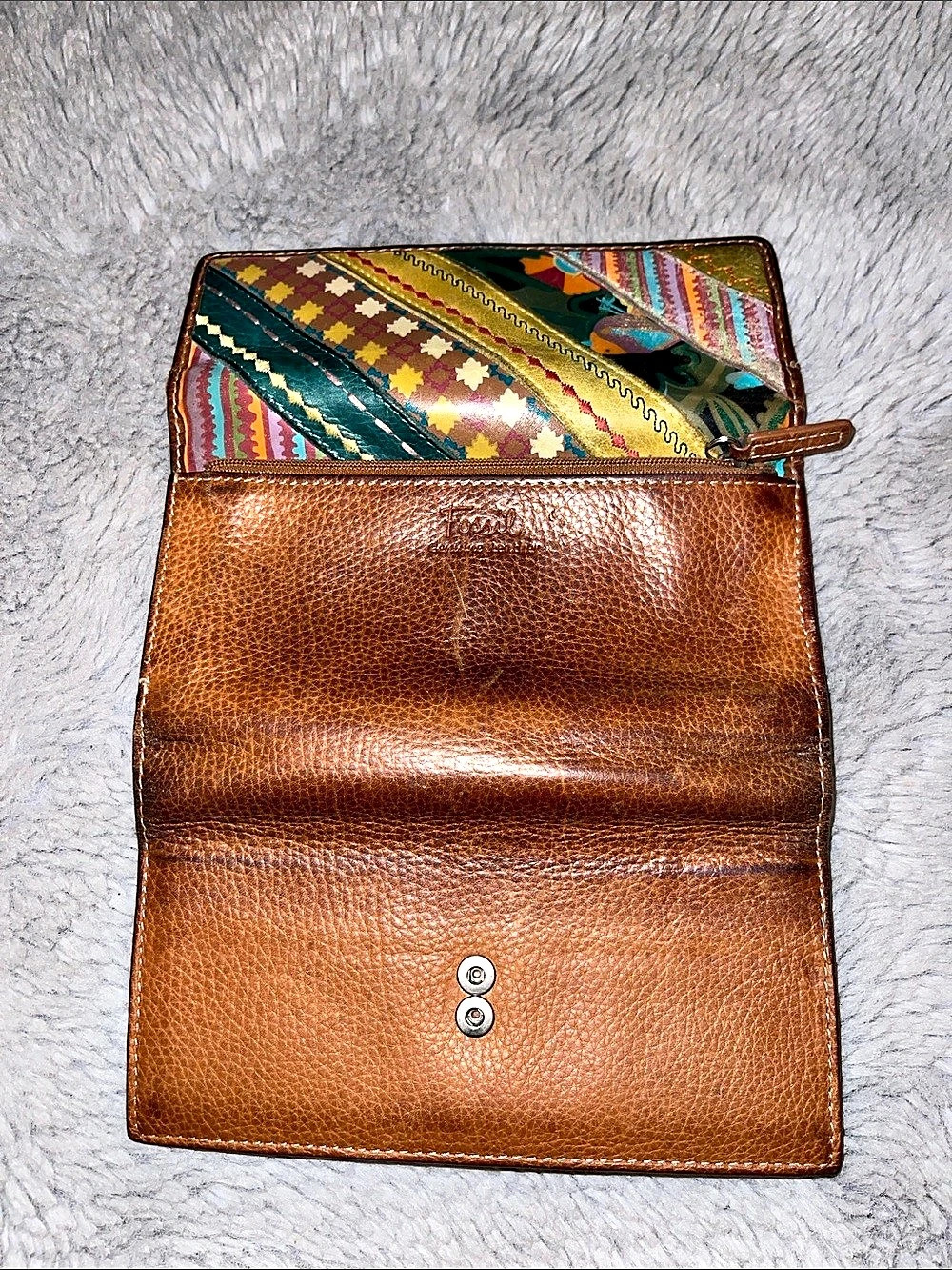 Fossil Women's Genuine Leather Geometric Wallet Brown & Multicolor